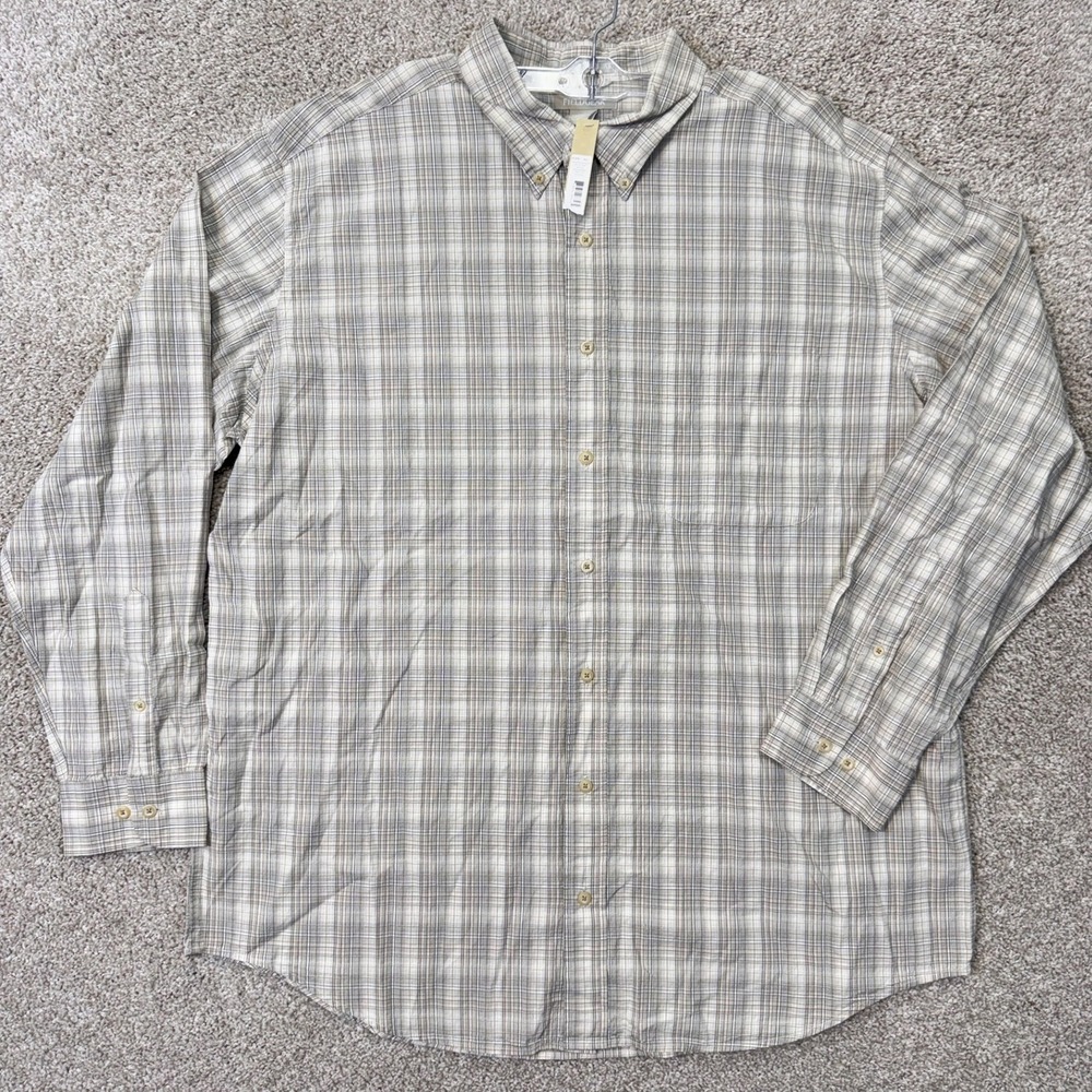 Fieldgear Shirt Mens XL The Big Shirt Mocha Bisque Plaid Button Down NEW
